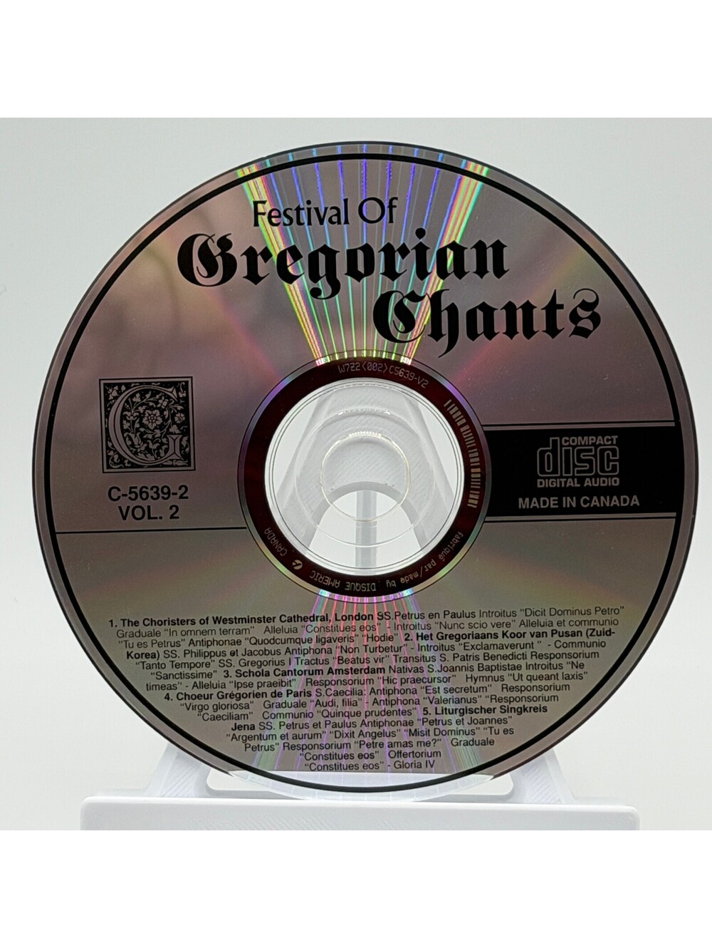 Festival Of Gregorian Chants Volume 2 (1992)  - Audio CD - Classical * Disc Only